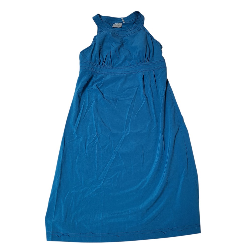 Athleta Dress Voyager Blue Size 2 Sleeveless Pocket Side Zip built in bra Flaws